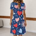 thumbnail image 5 of Women's Independence Day 250 Years Anniversary Patriotic Dress Short Sleeve Button Neck Printed Star Pattern Round Neckline Casual Comfortable Daily Wear USA Flag Summer Dress 4th of July Dark Blue L, 5 of 5
