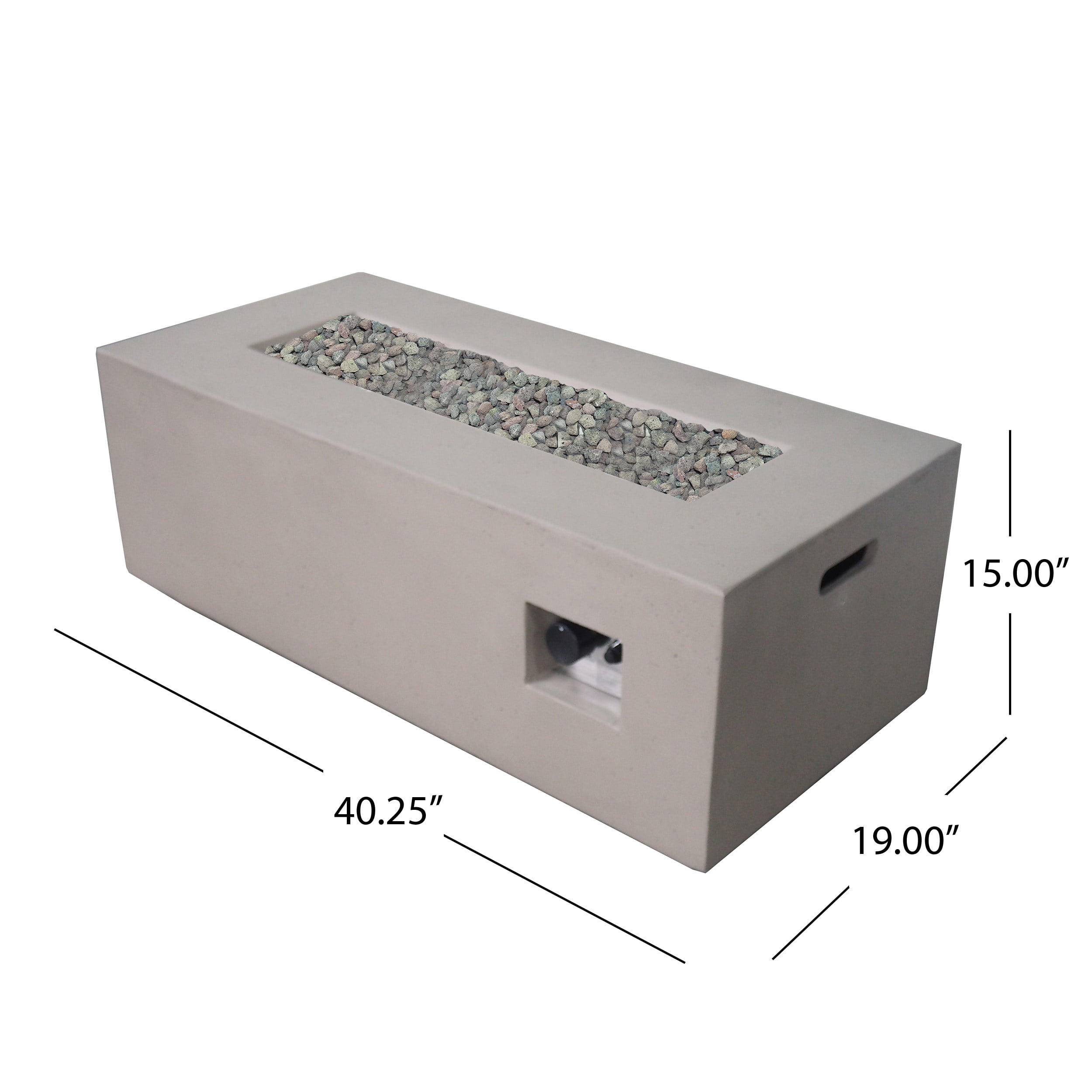 Leo Outdoor 40 Inch Light Weight Concrete Rectangle Gas Burning Fire Pit, Light Gray