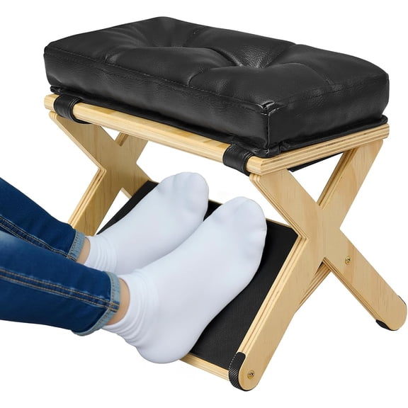 Petyoung Foot Rest Under Desk, Ergonomic Wooden Footrests, with Non-Slip Rubber Stepping Surface, for Home Office