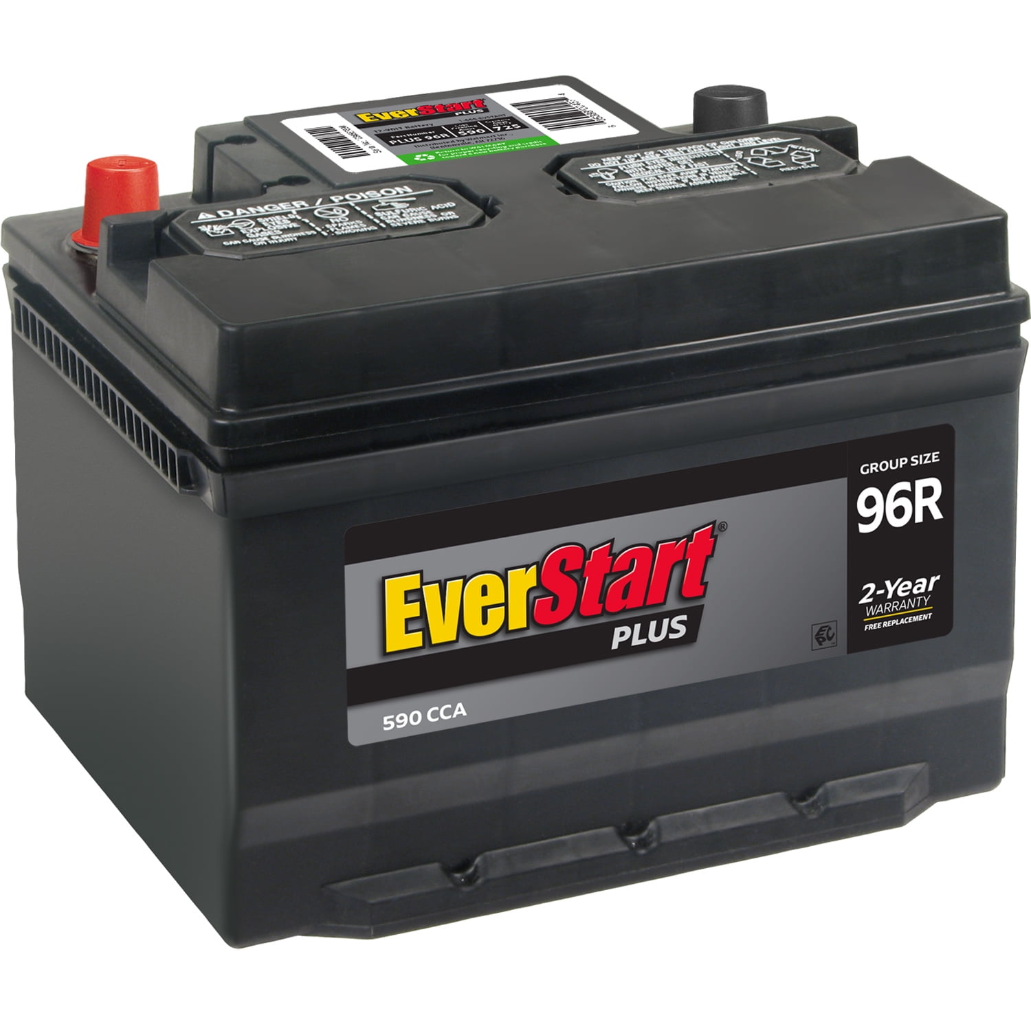 EverStart Plus Lead Acid Automotive Battery, Group Size 96R, 12 V, 590 CCA