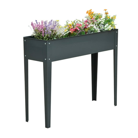 Outsunny 40" x 12" x 32" Metal Raised Garden Bed Planter Box - Dark Grey