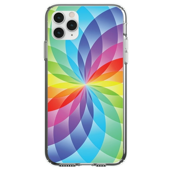 DistinctInk Clear Shockproof Hybrid Case for iPhone 11 (6.1" Screen) - TPU Bumper, Acrylic Back, Tempered Glass Screen Protector - Rainbow Star Geometric
