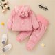 thumbnail image 5 of Gibobby Conjunto deportivo para niños Sudadera de manga larga con capucha para bebés y niños, conjunto de ropa de abrigo y pantalones de lana, trajes de invierno(Rosa,3-6M), 5 of 5