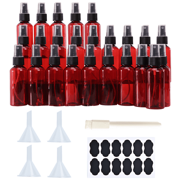 24 Pack 2oz Amber Plastic Spray Bottles For Essential Oils, Perfumes, Cosmetics, Alcohol, Fine Mist Spray Bottle, Mini Travel Bottle, Small Refillable Liquid Containers