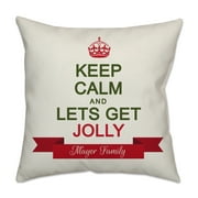 Personalized "Keep Calm and Let's Get Jolly" Poplin Square Throw Pillow in Off White