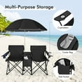 thumbnail image 6 of MAT EXPERT Folding Double Camp Chair w/Removable Umbrella, Portable Picnic Chair w/Mini Table, Chair Set w/Beverage Holder, Portable Loveseat Camp Chairs for Beach, Backyard, Poolside (Black), 6 of 9