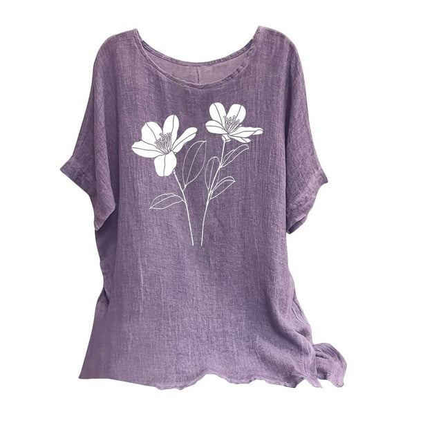 Vestidos Casuales Para Mujer, Blusas De Mujer De Moda Camisetas estampadas de moda para mujer, blusas casuales de lino holgadas de manga corta con cuello redondo y raglán