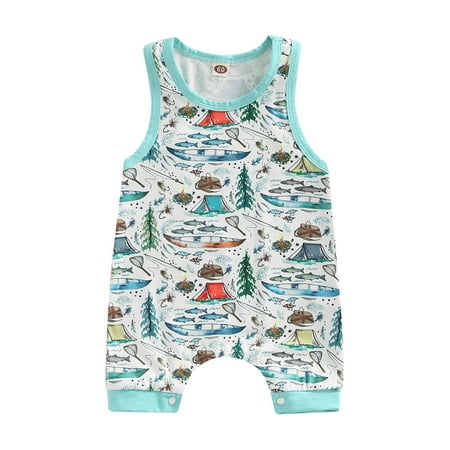

TheFound Newborn Baby Boys Jumpsuit Sleeveless Cartoon Animal Printed Button Romper Playsuit Summer Clothes