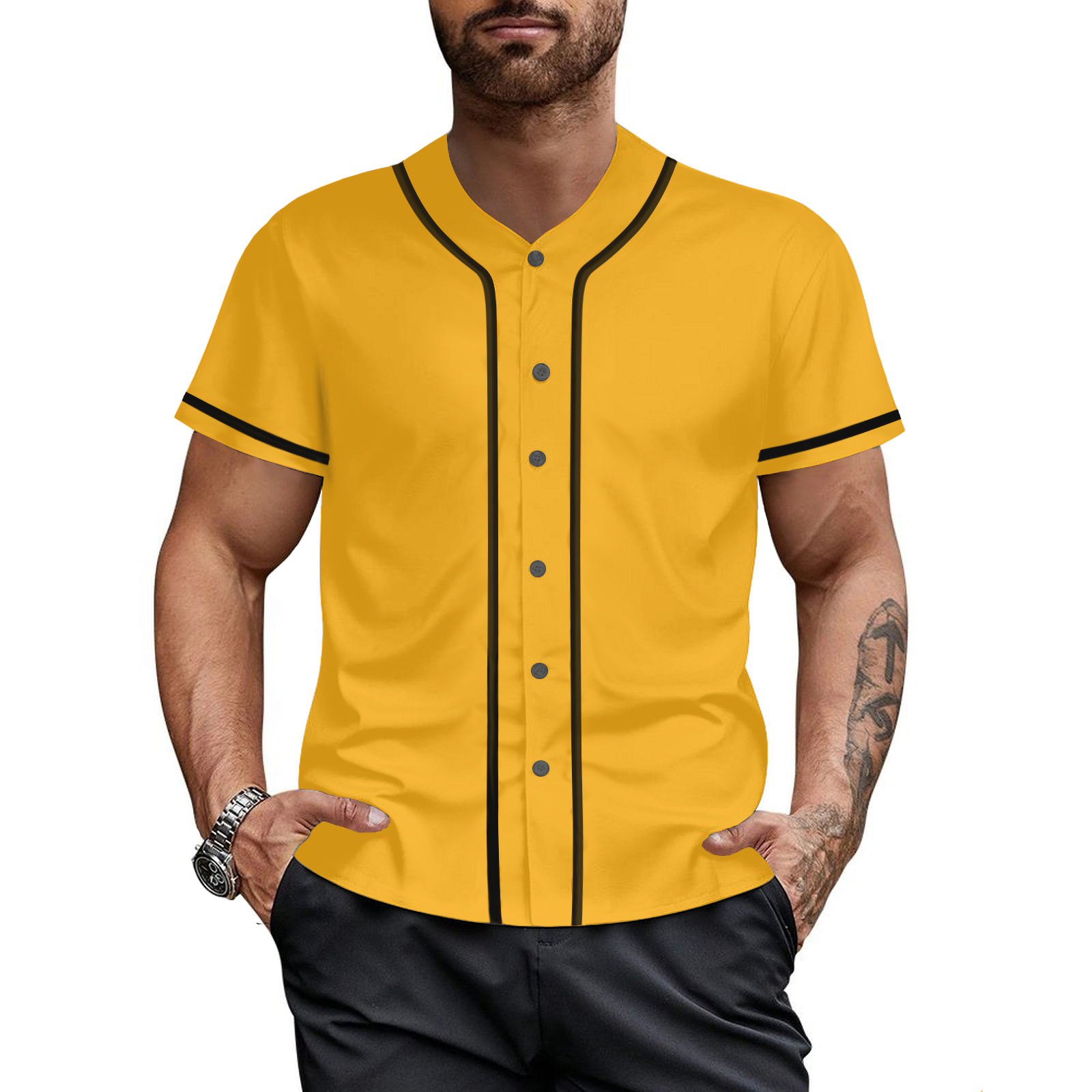 Yellow Baseball Shirts Sports Uniform for Men Hip Hop Softball Sports Active Tee