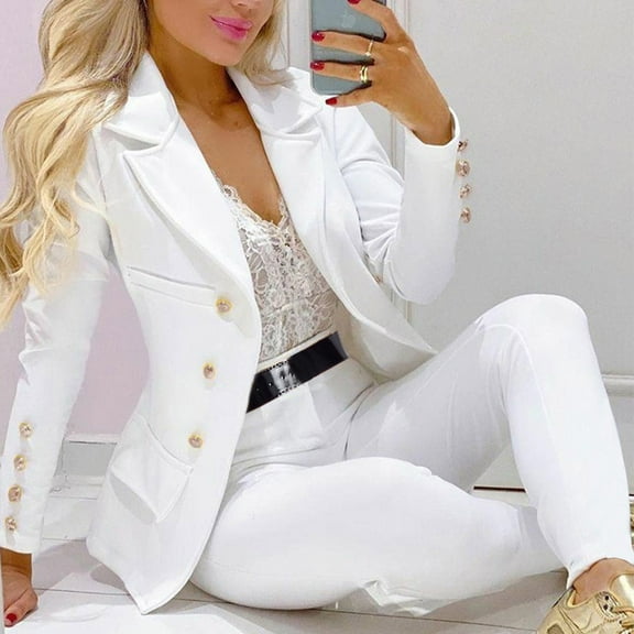 Vedolay Womens Jackets Suit Jackets for Women Suits Fall Coats Plus Size Casual Long Sleeve Lightweight Jacket,White S