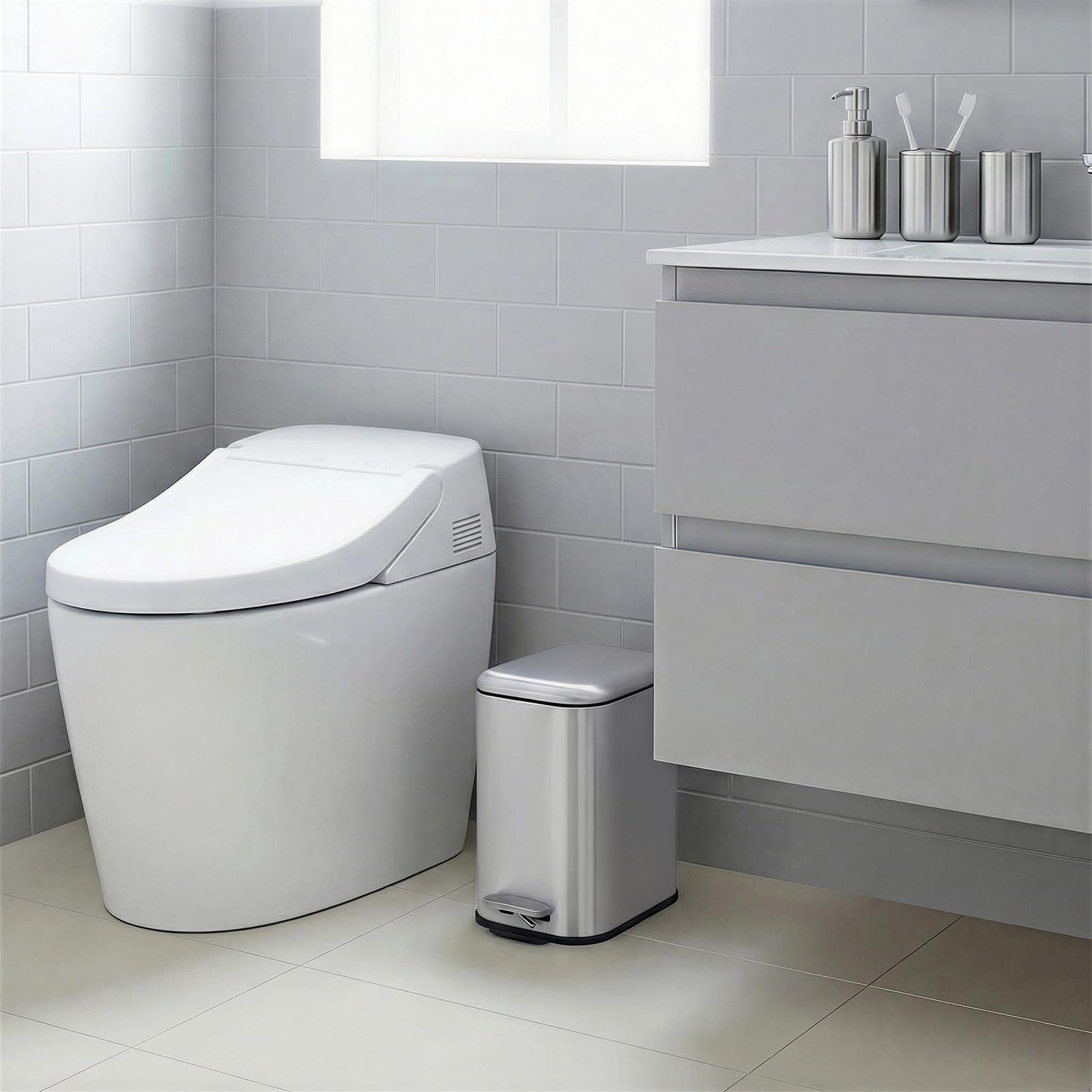 GARVEE 1.3 Gallon Bathroom Stainless Steel Trash Can, Soft Close, Silver