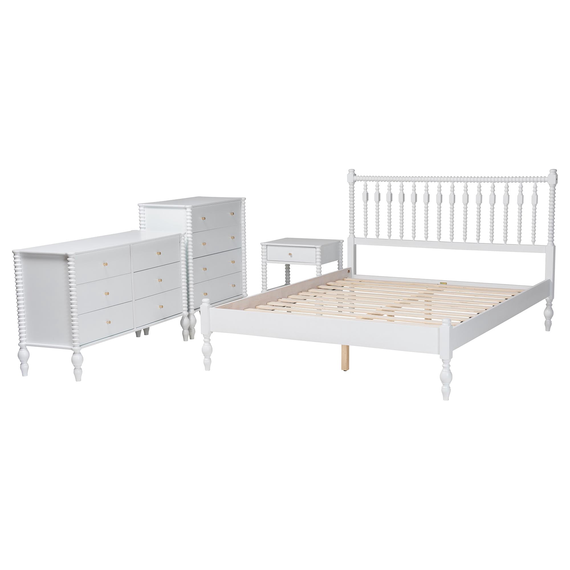 Baxton Studio Denita Farmhouse Bedroom Set, Full, 4-Piece, White