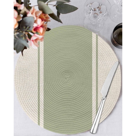 13 Inch Round Placemats Set of 4, Sage Green Vintage Non Slip Heat Insulation PP Table Mats, Geometric Stripes Simple Lines Washable Place Mats for Kitchen Dining Party Table Decor