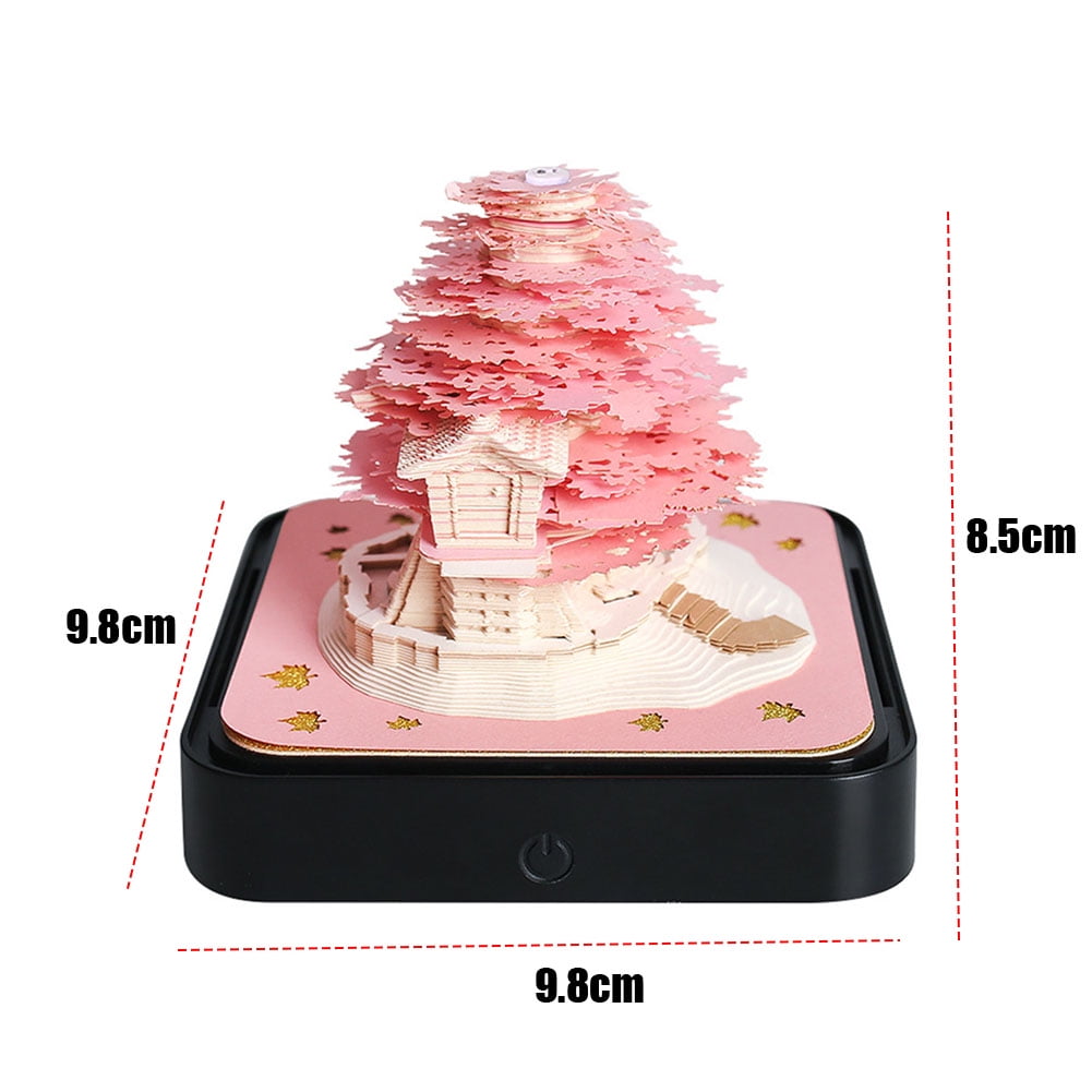 3D Desk Calendar 2026 with LED Lights, 3D Art Calendar Memo Pad 2026, Tear-Away 3D Paper Art Notepad, Romantic Tree House Desktop for Christmas New Year Gifts (Pink)