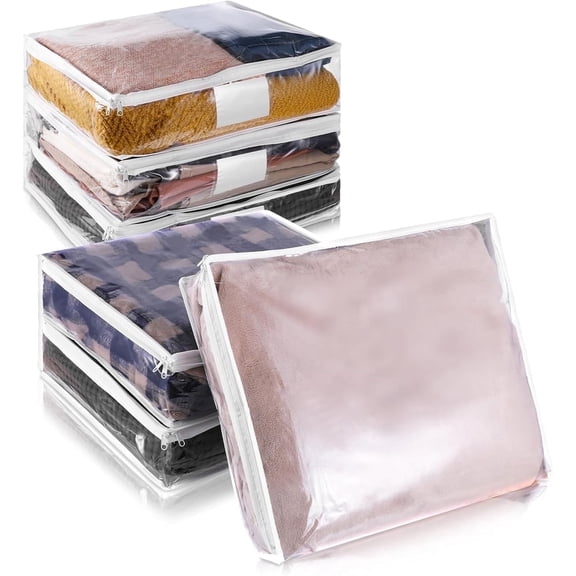 6 Pcs Clear Zippered Storage Bags,Tutuviw Clothes Bag Organizer with Zipper,Plastic Sheet Organizer and Storage for Sweater Blankets Sheet Linen Quilt Bed Pillow Cube Organizer(15x11x4in)