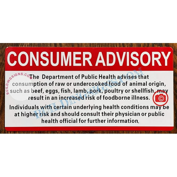 Consumer Advisory Consuming Raw Or Undercooked Safety Sign (White, Aluminium, 6x12) (ref-2201)