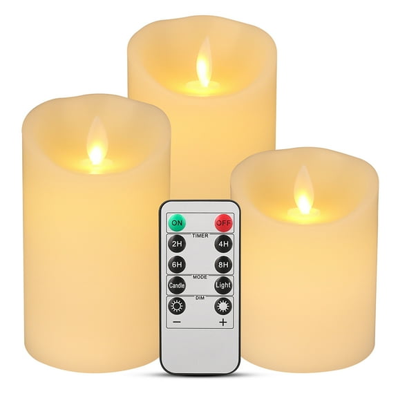 3PCS Flameless Candles Battery Operated Pillar Real Wax Flickering Moving Wick Electric LED Candle Set with Remote Control Cycling 24 Hours Timer, Pack of 3 (D:3.25" X H:4" 5" 6")