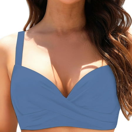 Baqcunre Plus Size Swimwear  Women Underwire Bikini Top Swim Top Bra Padded Swimsuit Tops 2025 Bathing Suit Tops Navy S