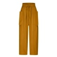 thumbnail image 5 of SELONE Plus Size Palazzo Pants for Women Lounge Pants with Pockets Wide Leg Cropped Trouser Loose Casual Long Beach Pants Drawstring Solid Lightweight Yellow 3XL Tall Breathable Summer Clothes, 5 of 6