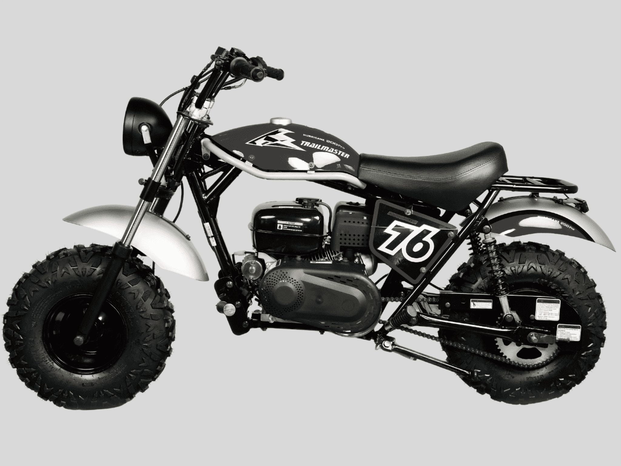 Trailmaster Hurricane 200 Pro Mini Bike, 196cc 4-Stroke Engine, Electric Start, Front & Rear Disc Brakes, LED Headlight, Max Speed 25 MPH (Black)