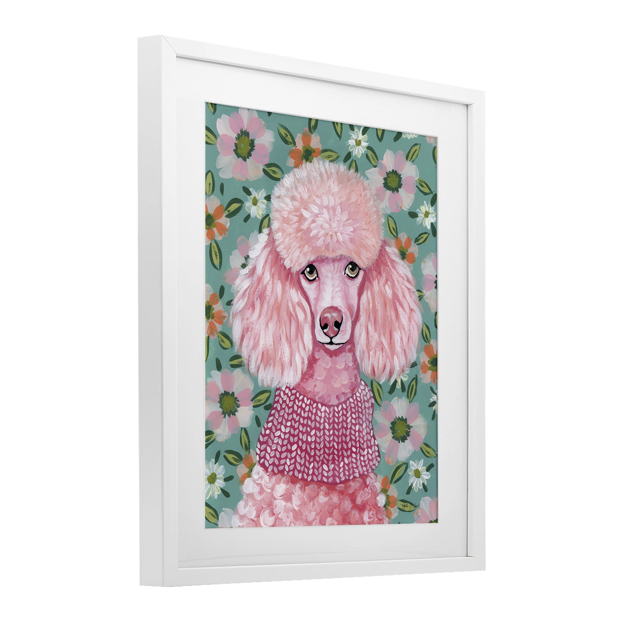 Stupell Industries Floral Poodle In Pink White Framed Print Under Glass, design by Yvette St. Amant