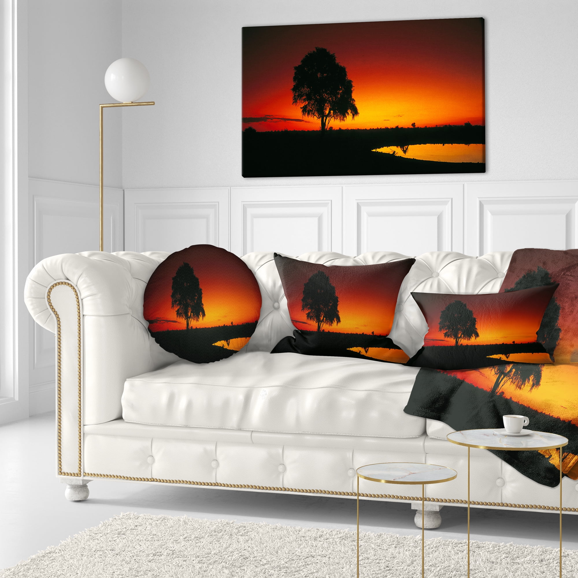 Designart Sunset View in Tanzania - African Landscape Printed Throw Pillow - 12x20