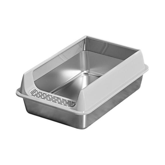 Stainless Steel Litter Box Half-Enclosed Design, Anti-Slip Base & Ventilation for Odor Control, Large Pet Bathroom