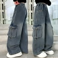 thumbnail image 7 of Splozh Cargo Pants for Girls Denim Pants Girls Jeans Cool Loose Wide Leg Pants Casual Childrens Jeans Blue,7-8 Years, 7 of 7