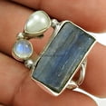 thumbnail image 3 of Genuine Kyanite, Pearl & Rainbow Moonstone Ring, Real 925 Sterling Silver, Natural Healing Stones, Stacking Ring, Stackable Ring, Multi Stone Ring For Women, Gothic&nbsp;Jewelry, June Birthstone (6.5), 3 of 4