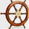 thumbnail image 3 of Nagina International Natural Wood Handcrafted Ship Wheel with Inlayed Brass Anchor and Rippets| Ocean Maritime Navy Decor (16 Inches), 3 of 6