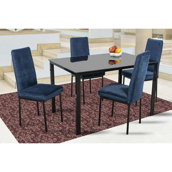 Comedor Troya 4 MOBILKRAFT Sillas Tubulares y Cubierta de Cristal Azul