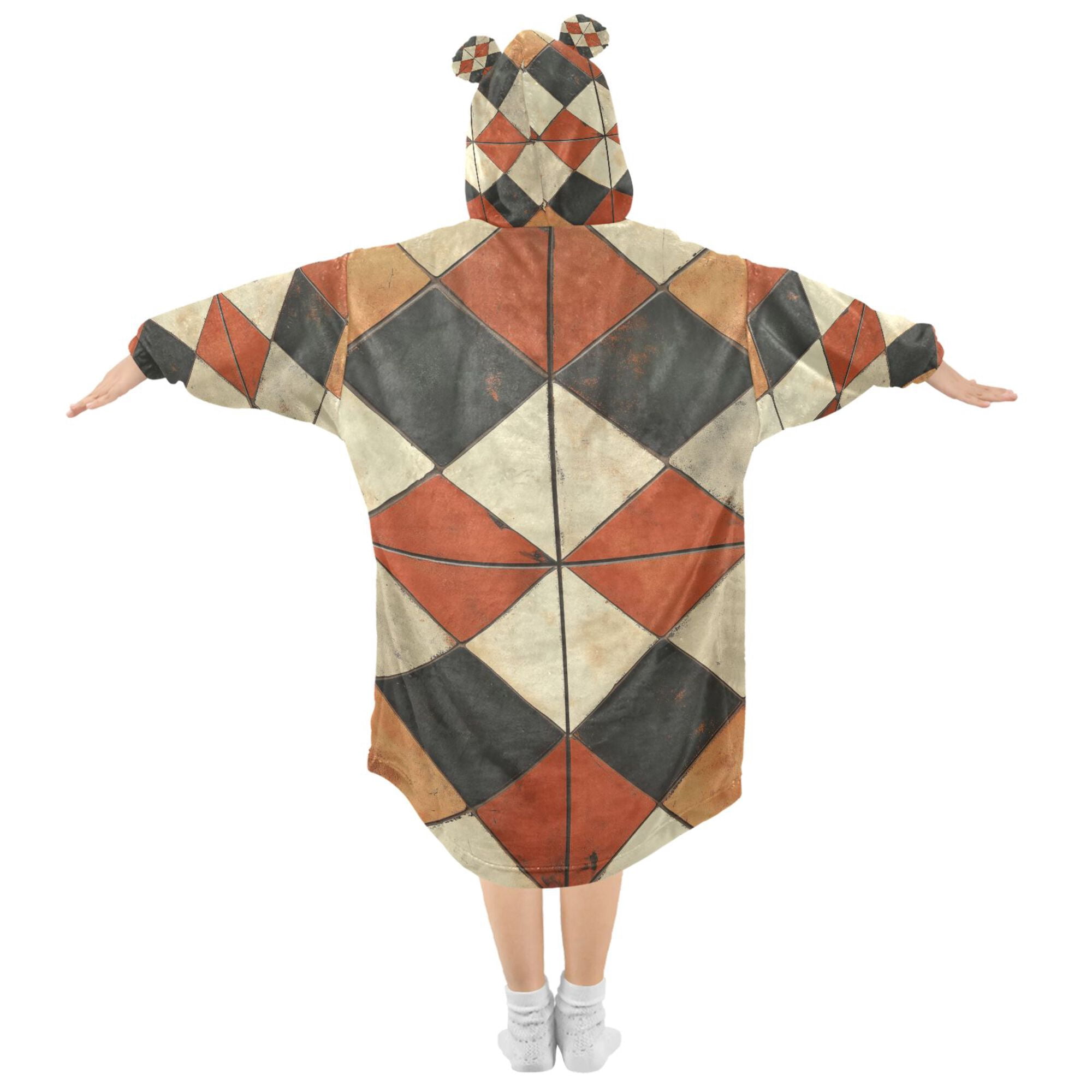 FORMRS Wearable Blanket Hoodie with Sleeves for Kids Cozy Flannel Sweatshirt, Checkered Pattern