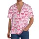 thumbnail image 1 of Balery Pink bows Camisa Casual de Manga Corta con Botones para Hombre, Texturizada, Estilo Cubano, para Playa, Verano-Large, 1 of 5