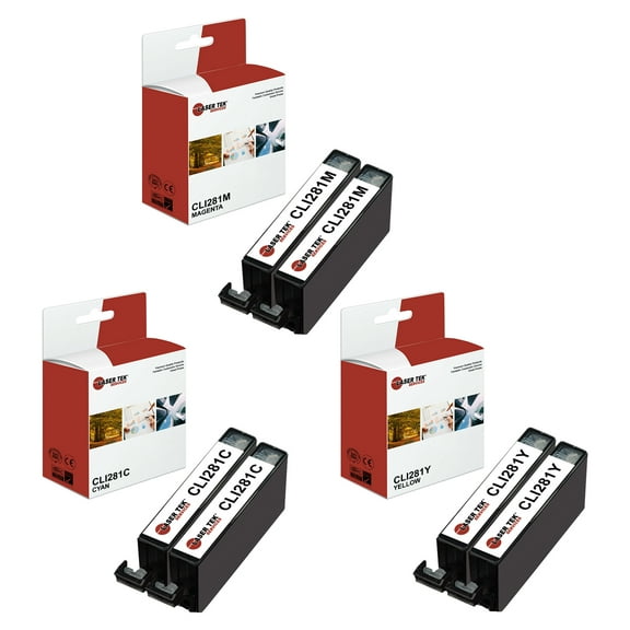 6Pk LTS CLI-281 CMY HY Compatible for Canon Pixma TR7520 TR8520 Ink Cartridge
