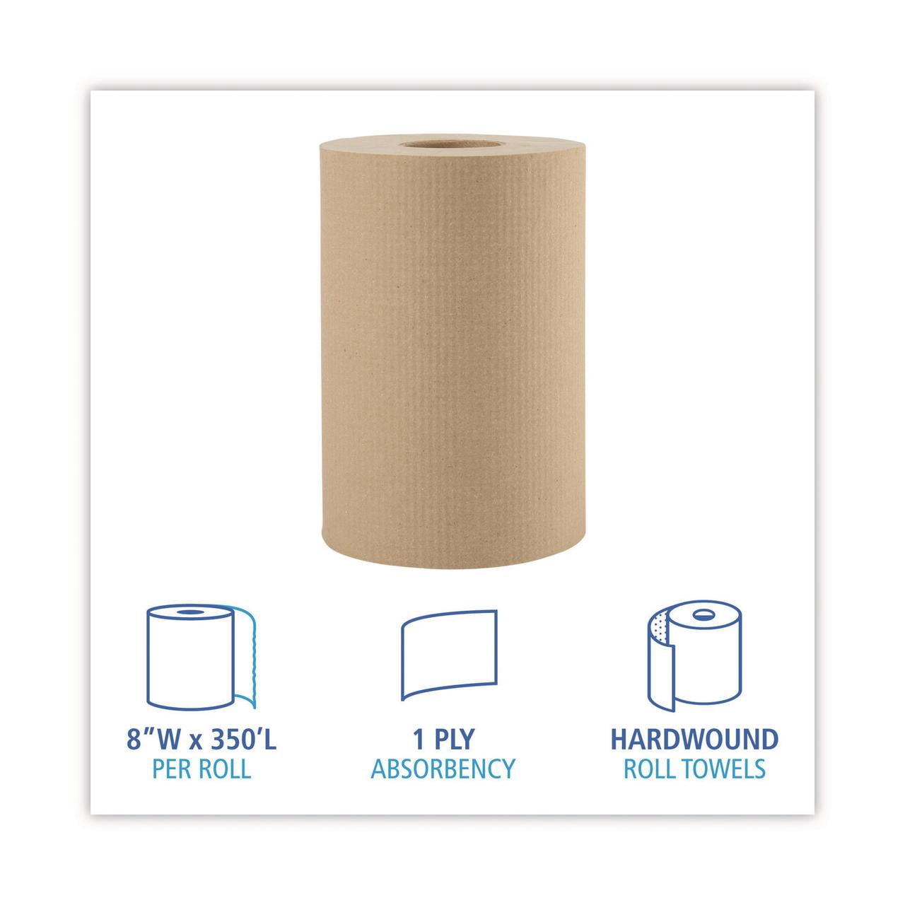 Boardwalk Hardwound Paper Towels, 8" x 350ft, 1-Ply Natural, 12 Rolls/Carton -BWK6252