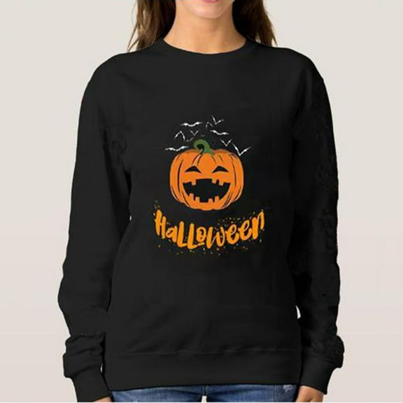 Halloween Sweatshirts for Women Pumpkin Long Sleeve Crew Neck Pullover Tops Lightweight Graphic Sweater