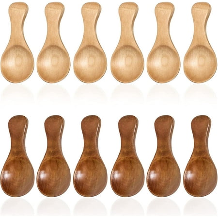 

MesaSe 12 Pieces Small Wooden Spoon 3.35 Inches Salt Spoon Honey Coffee Tea Sugar Salt Jam Mustard Ice Cream Milk Powder Spoons