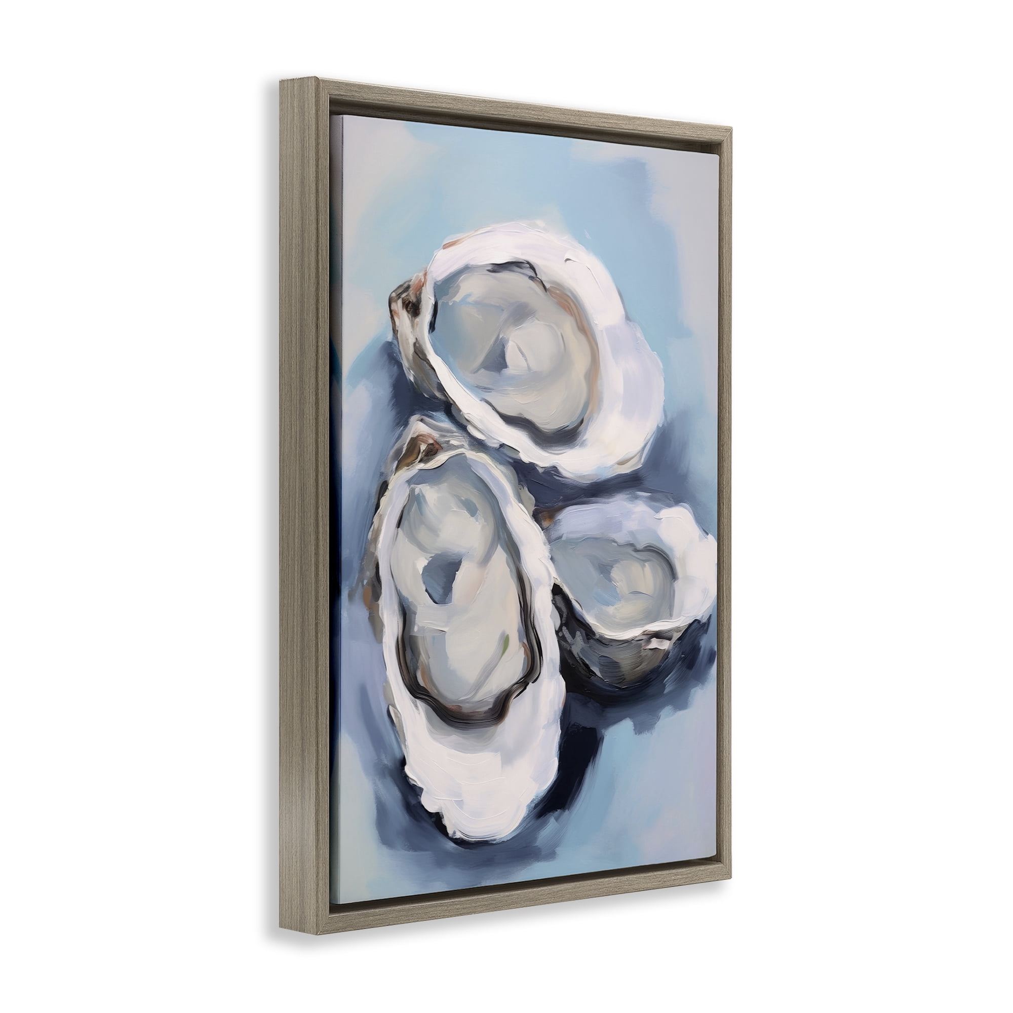 Stupell Industries Three Oyster Seashells Animals & Insects Painting Brown Floater Framed Canvas Art Print Wall Art, 17 x 25