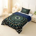 thumbnail image 2 of Homewish Vintage Peacock Mandala Twin Comforter Sets,Black Green Bohemian Bedding Set,Navy Blue Reversible,2 Pieces,1 Comforter and 1 Pillowcase, 2 of 7