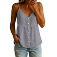 thumbnail image 2 of Spaghetti Strap Tank Tops for Women V Neck Button Down Shirts Ruched Casual Blouses Lightweight Summer Cami Tops,Light Gray ,L, 2 of 10