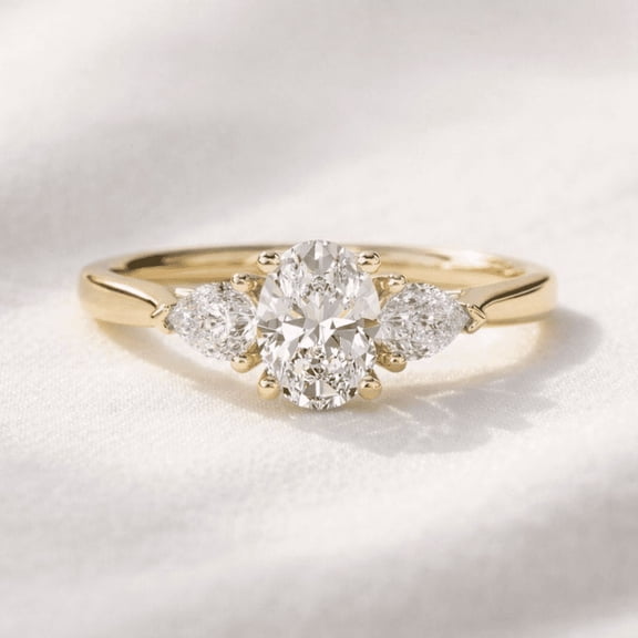 Jewelerix 10K Vermeil Gold Three-Stone Oval-Cut Ring with Moissanite Side Stones – Perfect Engagement, Anniversary or Birthday Gift for Love