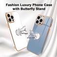 thumbnail image 2 of Designed for iPhone 13 Pro Max Case with Ring Holder Luxury Plating Butterfly Hidden Stand Cover Soft TPU Full Camera Protective Phone Case for Women Girls-White, 2 of 12