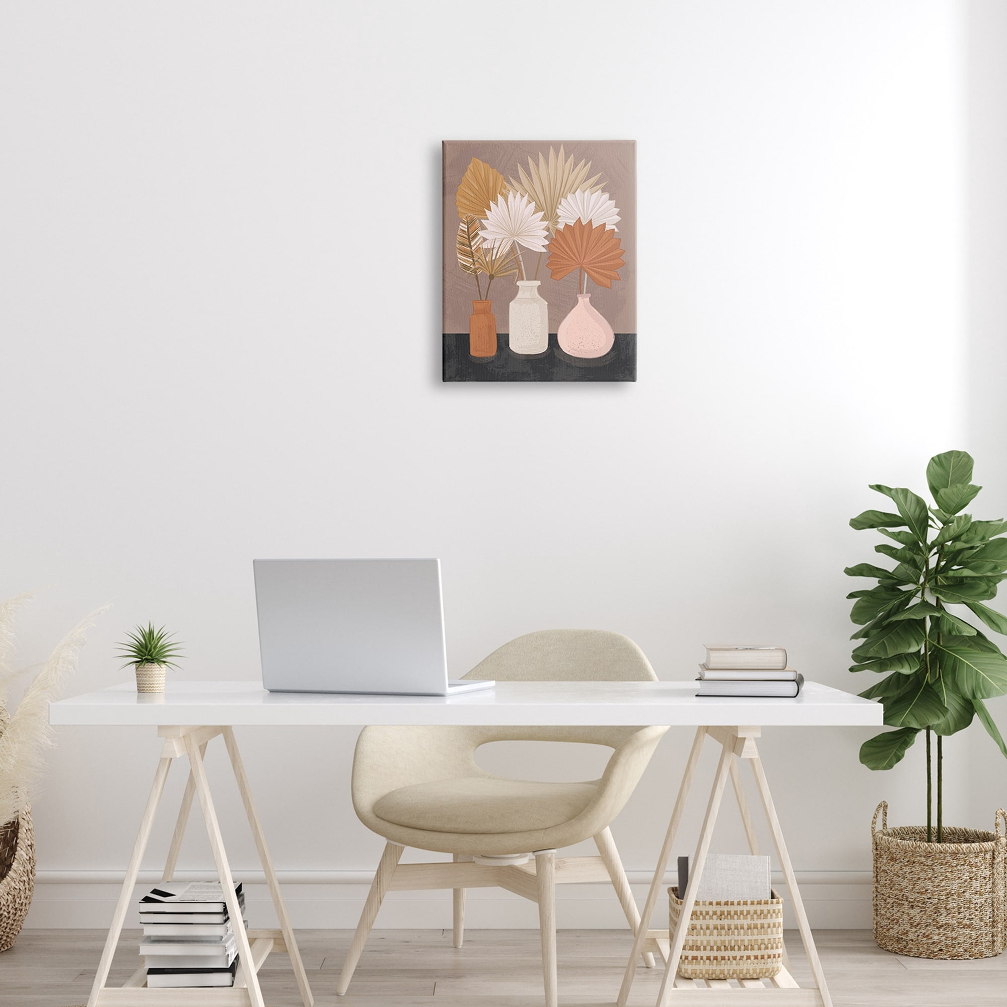 Stupell Industries Palm Leaves Potted Plant Fans Bohemian Still Life,36 x 48, Design by Lisa Perry Whitebutton