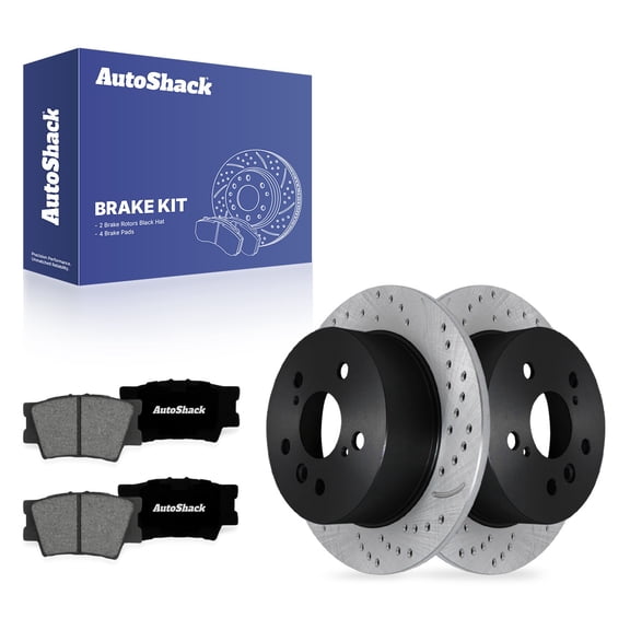 AutoShack Rear Solid Drilled & Slotted E-Coated Brake Rotors   Premium Ceramic Pads 6-PC Brake Kit Replacement for 2007-2011 Toyota Camry 2007-2012 Lexus ES350 ShadowGuard 11.06" (281 mm)