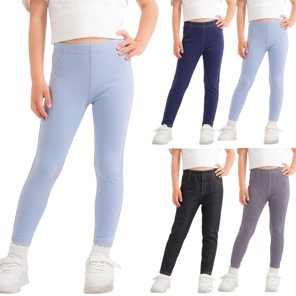Stamzod Girls Leggings High Waisted Stretchy Imitation Jeans Casual Skinny Pants for Girls No Pockets 7-8Years