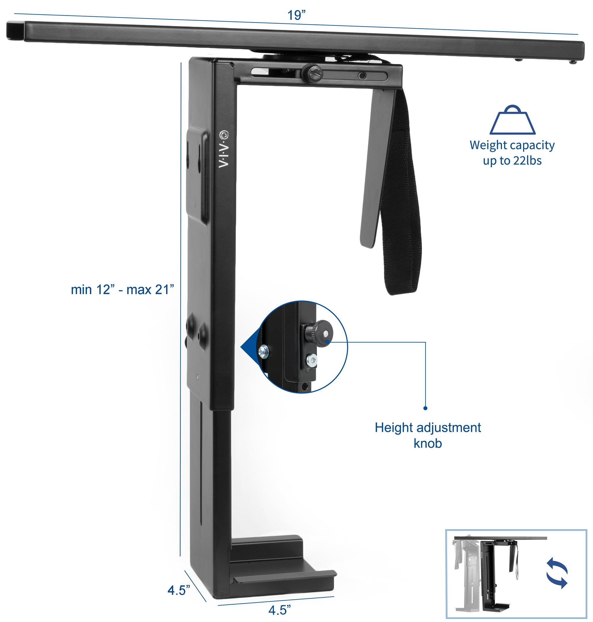 Vivo Adjustable Under Desk Slider Pc Mount Computer Case Holder