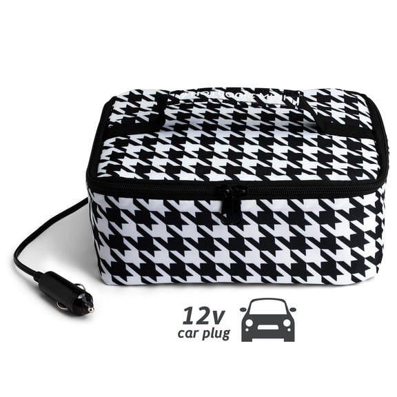 HOTLOGIC Mini Portable Electric Lunch Box Food Heater - Innovative Food Warmer and Heated Lunch Box for Adults Car/Home - Easily Cook, Reheat, and Keep Your Food Warm - Houndstooth (12V)