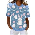 thumbnail image 2 of Easter T-Shirt for Women Artistic Rabbit with Floral Egg Print Short Sleeve Raglan Neck Loose Fit Festive Graphic Holiday Top, 2 of 6