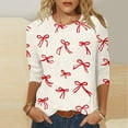 thumbnail image 5 of Mifsaly 3/4 Sleeve Valentines Shirt Women Bow Print Crewneck Blouse Heart Graphic Pullover Tops Girlfriend Gifts Loose T-Shirts Fashion Spring Summer Outfits L, 5 of 7