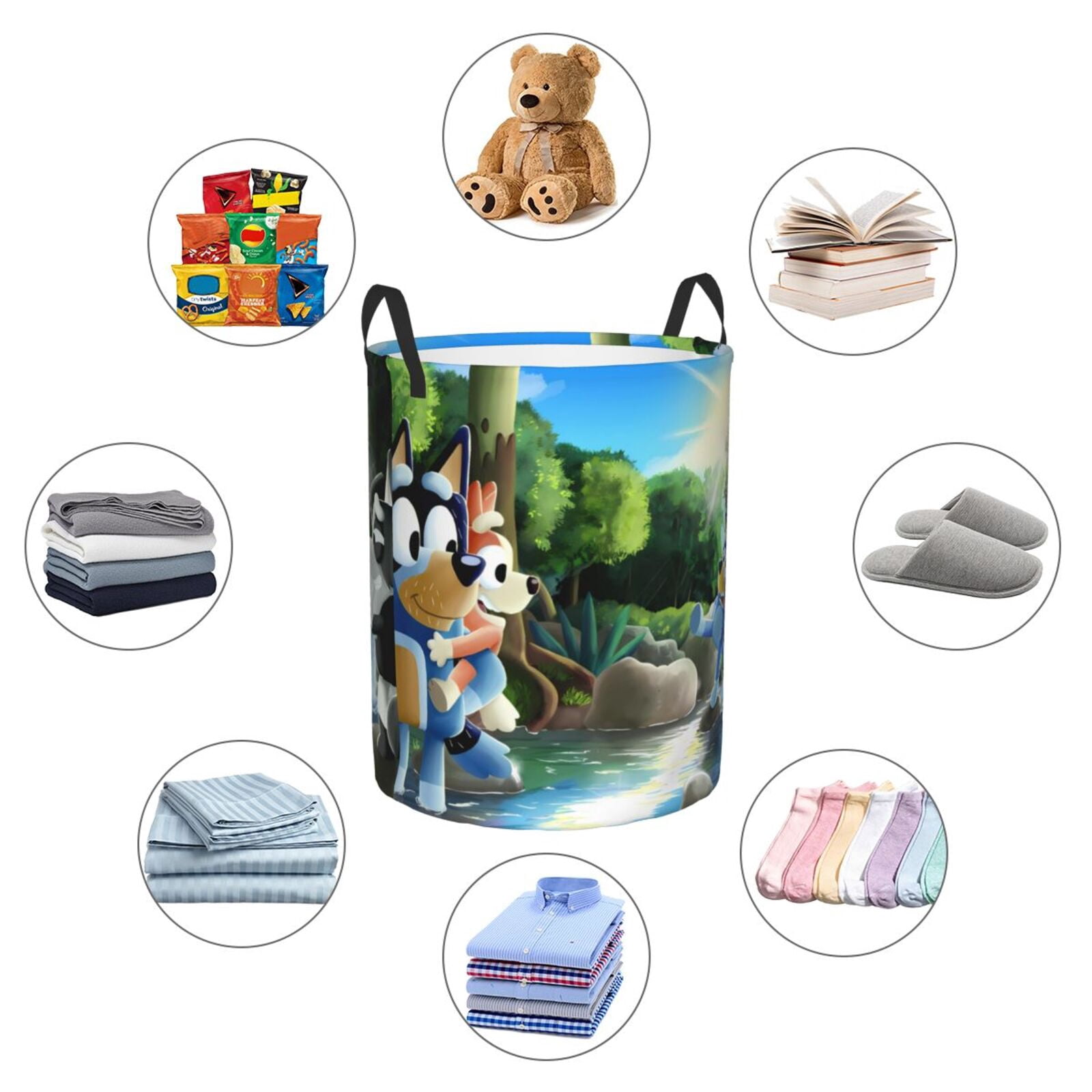 Johaoi Bluey Pattern Round Large Laundry Basket -Storage Basket - Toy Storage Basket, Perfect as Hamper, Kids Room Storage, and Toy Containment-
